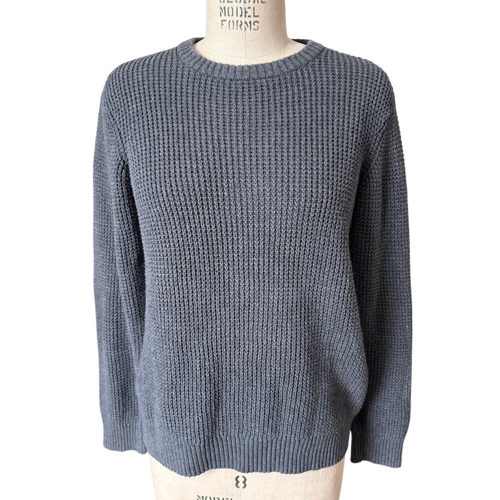 Pact Men's Organic Cotton Sweater in Gray Waffle Knit Size Medium